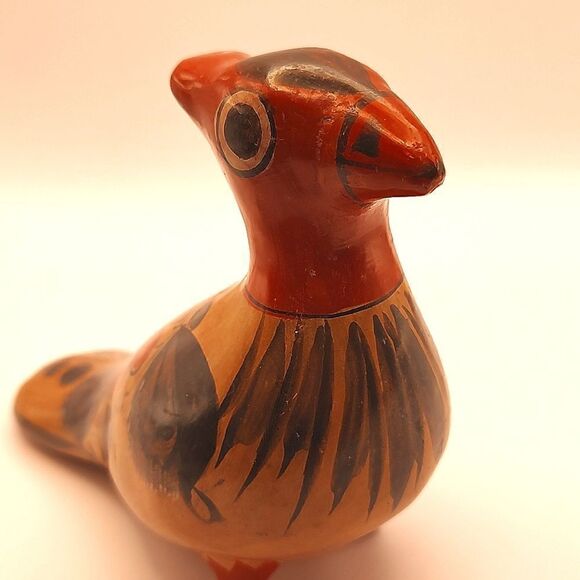 Vintage Hand Painted Mexican Folk Art Tonala Pottery Bird Figurine Signed - Picture 9 of 12